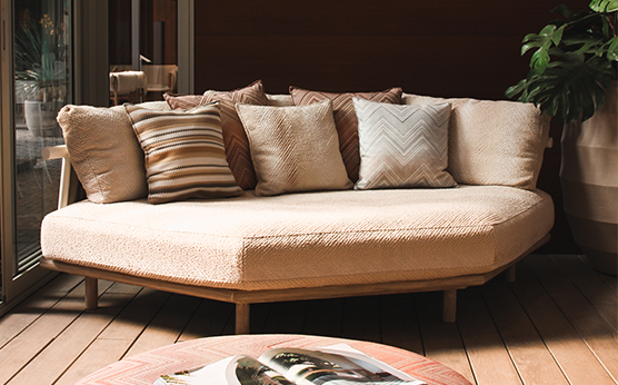 Roda organic garden furniture in the Van Beem Buitenleven showroom – luxury outdoor design