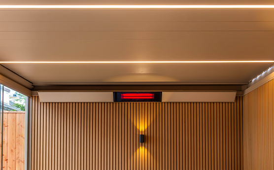Heater in Renson Algarve overkapping met lamellendak – Van Beem Buitenleven