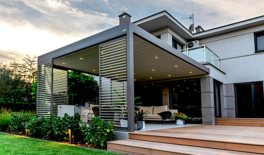 Tarasola Cubic canopy with folding roof – straight model in modern design – Van Beem Outdoor Living