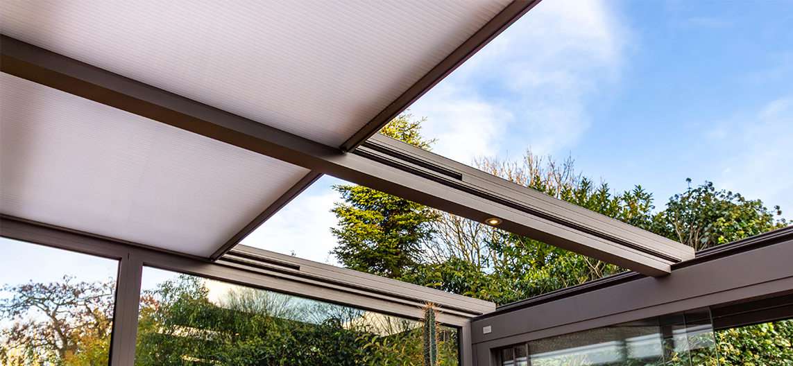 Handmatig schuifdak veranda met polycarbonaat dak voor flexibel terras