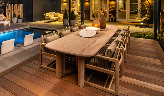 Gommaire Carlo Low Teak Dining Set for Luxury Gardens and Patios