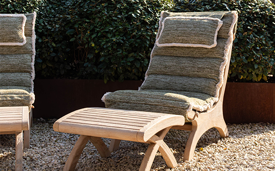 Gommaire Sachin teak lounge chair for luxury gardens and patios