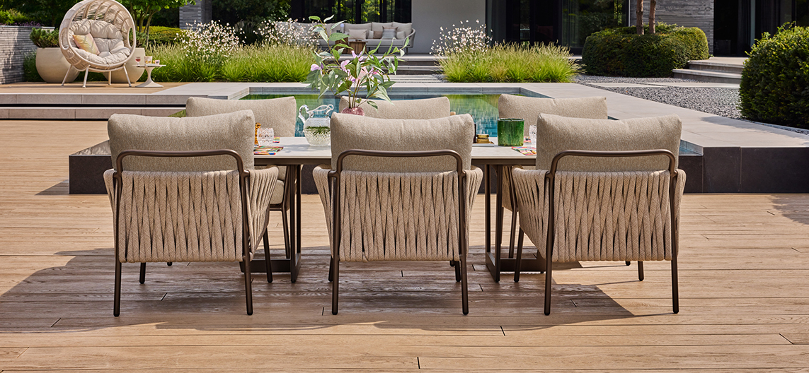 Suns Fiave low dining chair with Palermo table for a luxurious garden and patio
