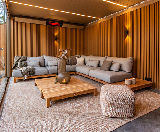 Suns Portofino loungeset onder Renson lamellendak bij Van Beem Buitenleven