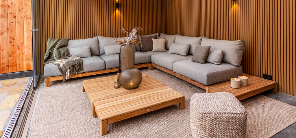Suns Portofino hoek loungeset in teak voor luxe tuin en terras