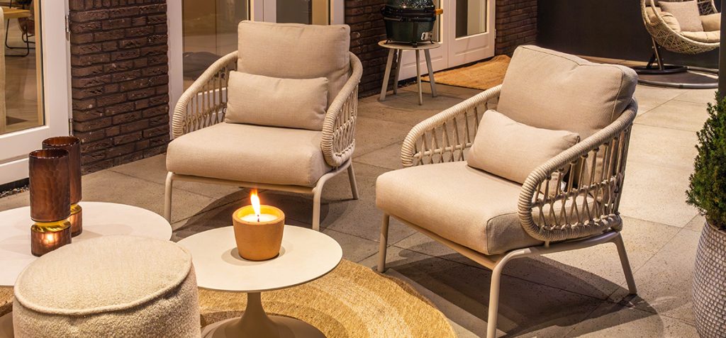 Suns sofa set and lounge chairs with rope weave for a luxurious garden and patio