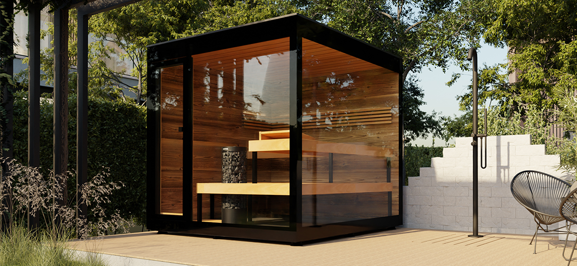 Lustenau tuinsauna met transparant glas voor luxe wellness in de tuin