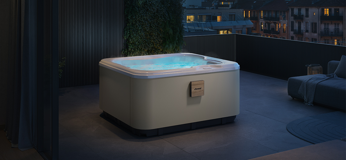Jacuzzi Lodge model S in beige voor luxe wellness in de tuin