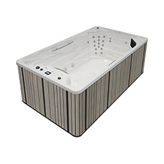 Aquavia Compact swim spa in Swell Moca for luxurious wellness and swimming in the backyard