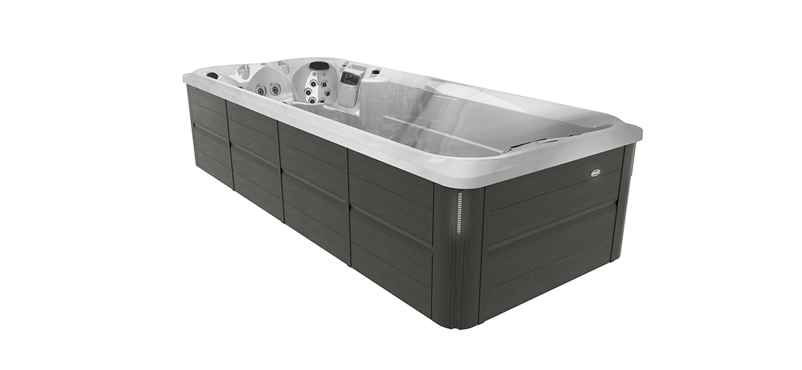 Jacuzzi J-19 PowerPro swim spa in Smoked Ebony for luxurious wellness and swimming in the backyard
